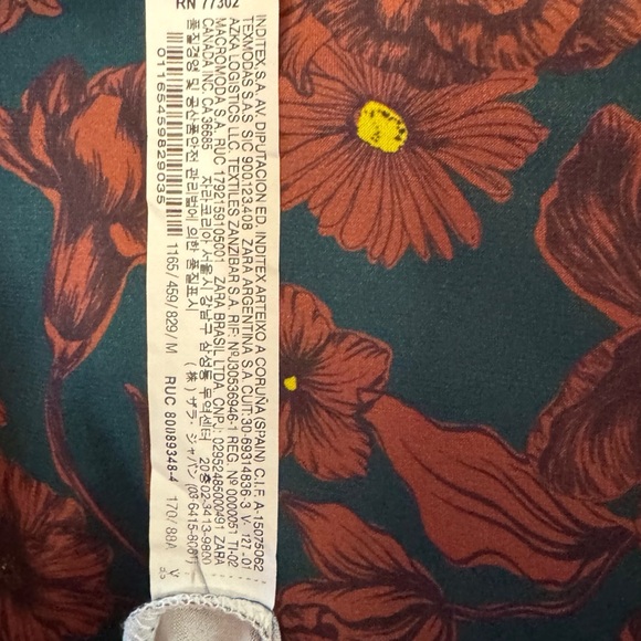 Zara Floral Long Sleeve Mini Dress - Green and Brown. NWOT. Boho. Poly/Stretch - Picture 4 of 11